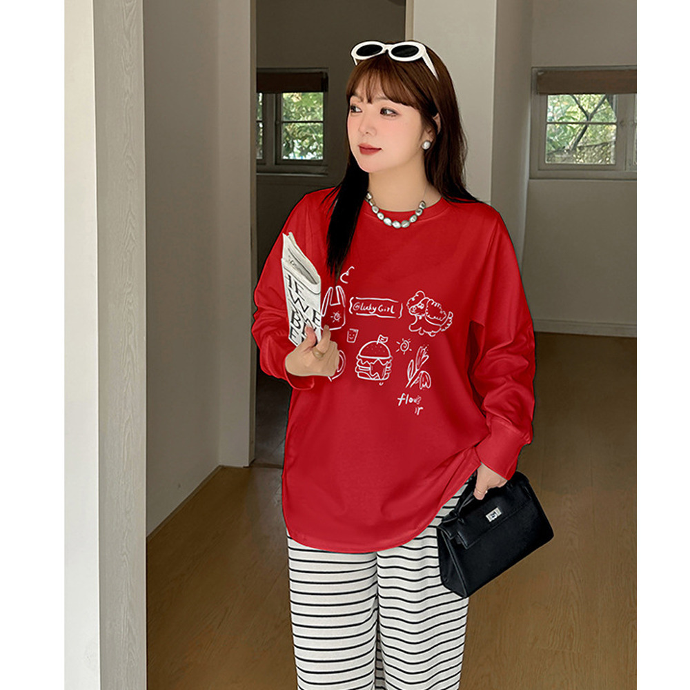 手書き風のイラストプリントが大人可愛いコットン100%長袖トップス9