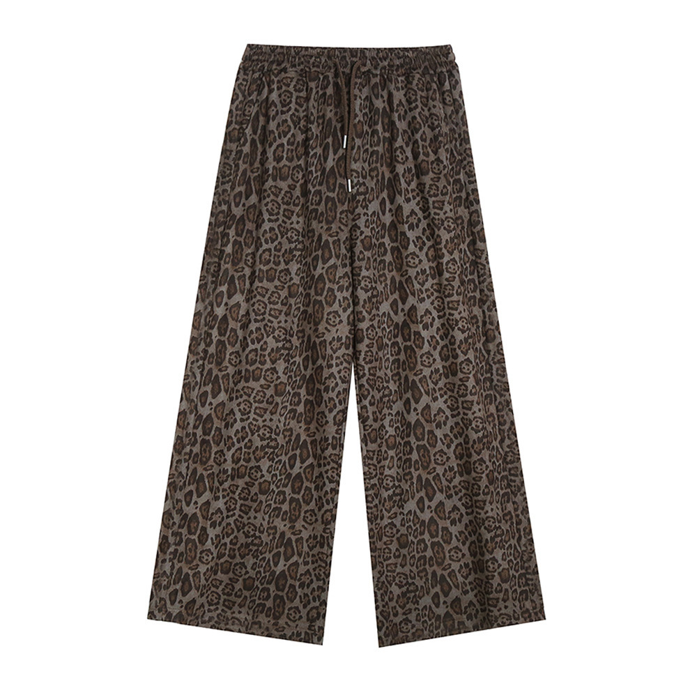 しっとりとしたピーチスキン ヒョウ柄ウエストゴム ワイドパンツ1