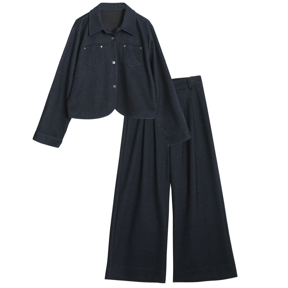 ショートジャケットとワイドパンツの綺麗めデニムパンツスーツ17