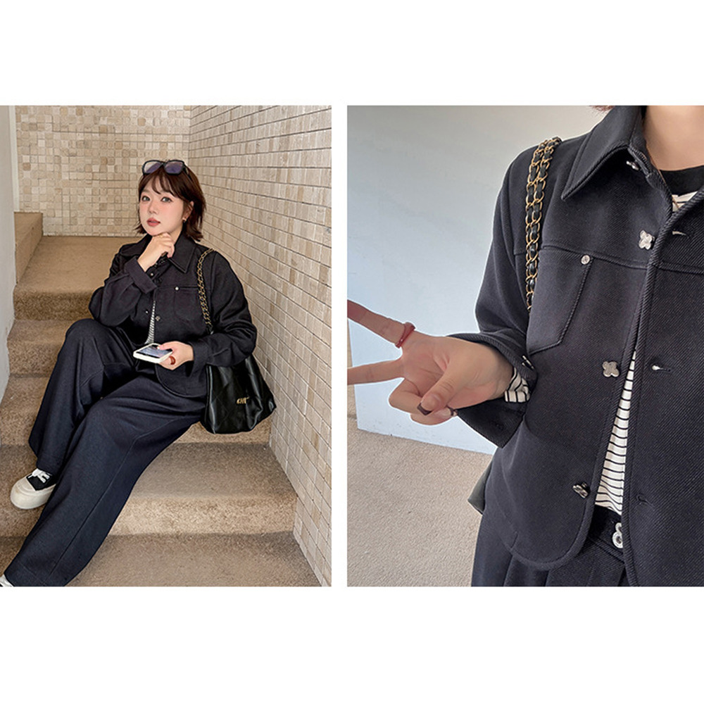 ショートジャケットとワイドパンツの綺麗めデニムパンツスーツ8