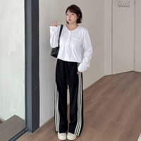 長さ6cm違いの2タイプ 高密度ワッフル生地 ライン入りワイドパンツ