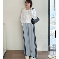 長さ6cm違いの2タイプ 高密度ワッフル生地 ライン入りワイドパンツ