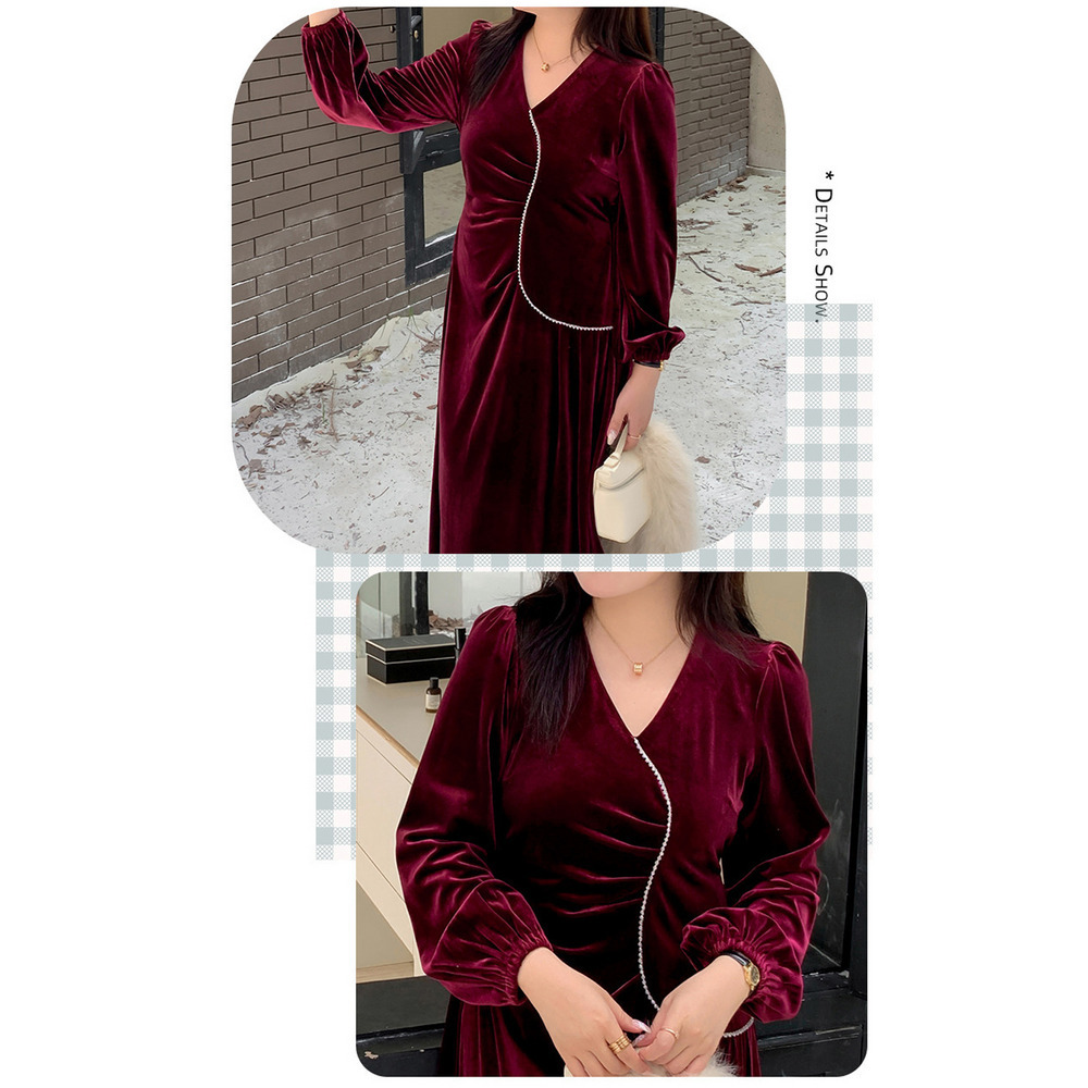 ウェーブラインが個性的でエレガント!ベルベットフレアワンピース16