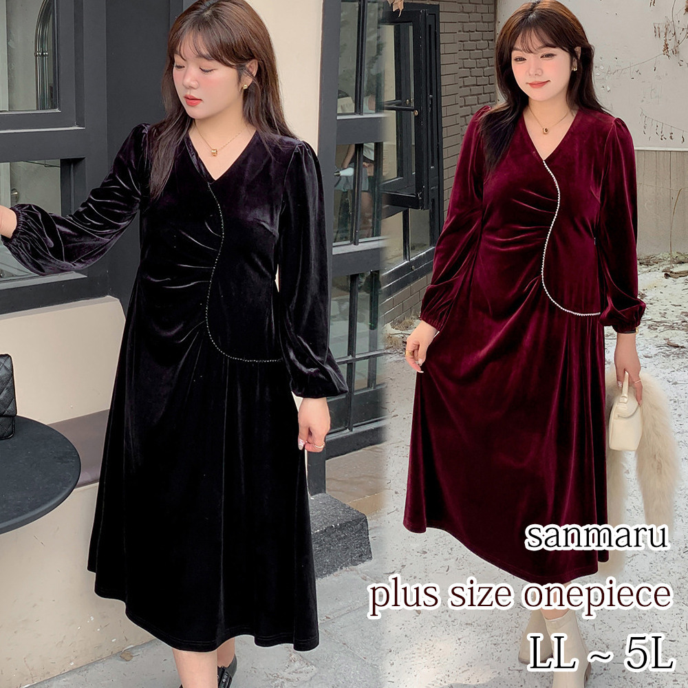 ウェーブラインが個性的でエレガント!ベルベットフレアワンピース19