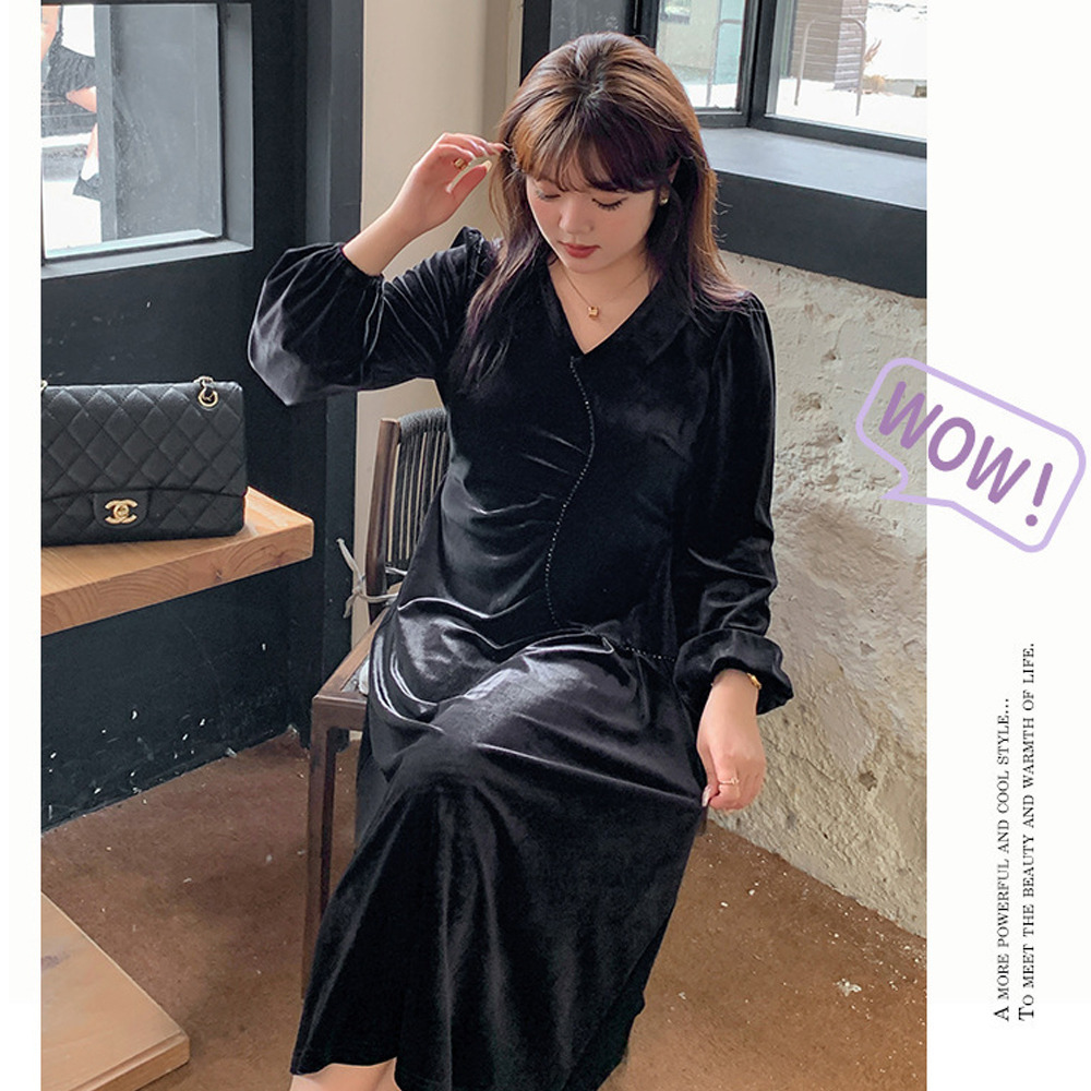 ウェーブラインが個性的でエレガント!ベルベットフレアワンピース3