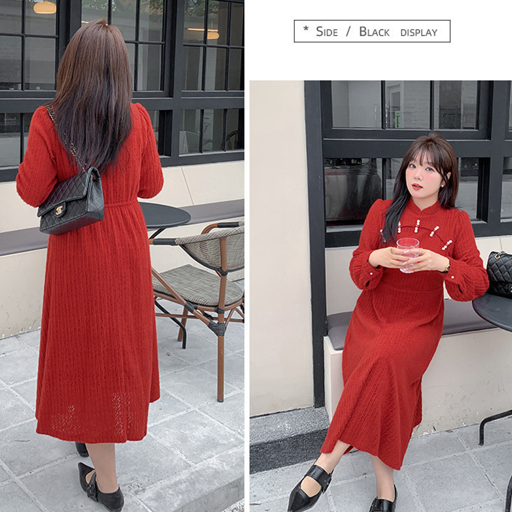 起毛裏地付きで見た目も着心地も暖か!起毛レースフレアワンピース12