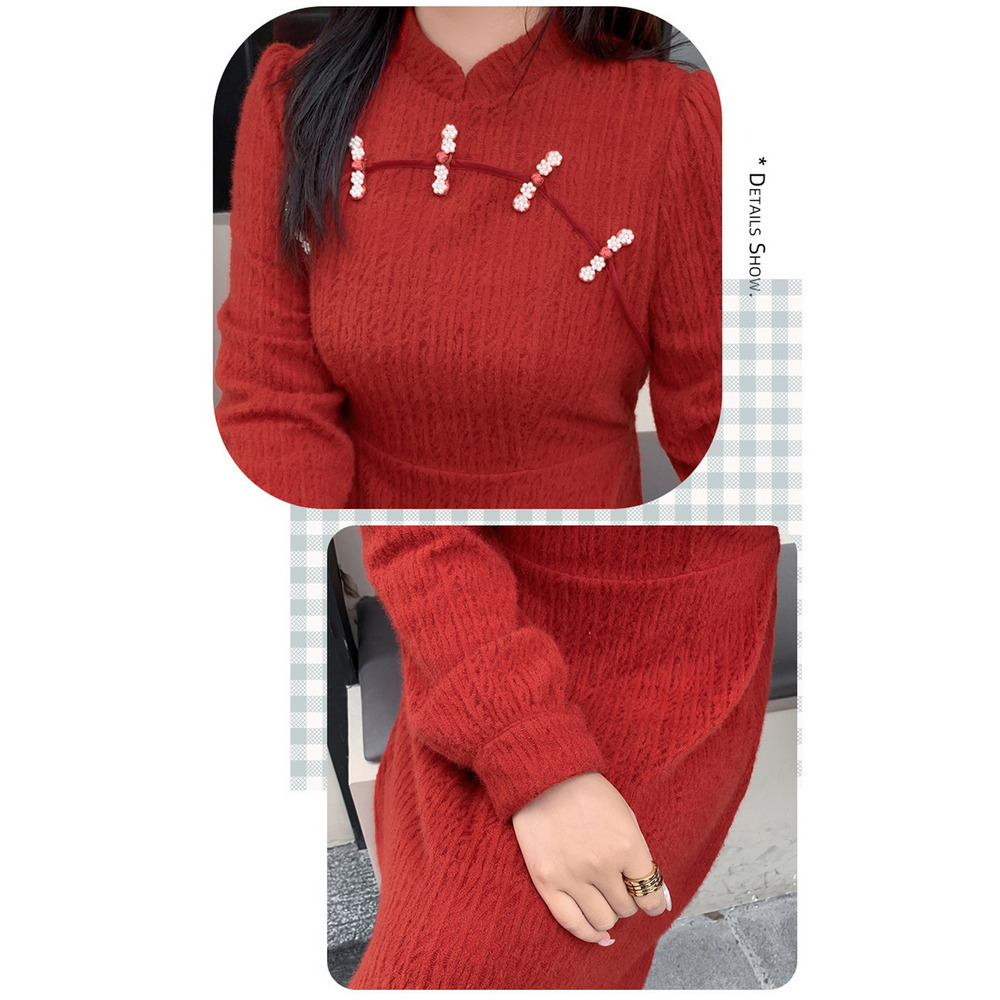 起毛裏地付きで見た目も着心地も暖か!起毛レースフレアワンピース18