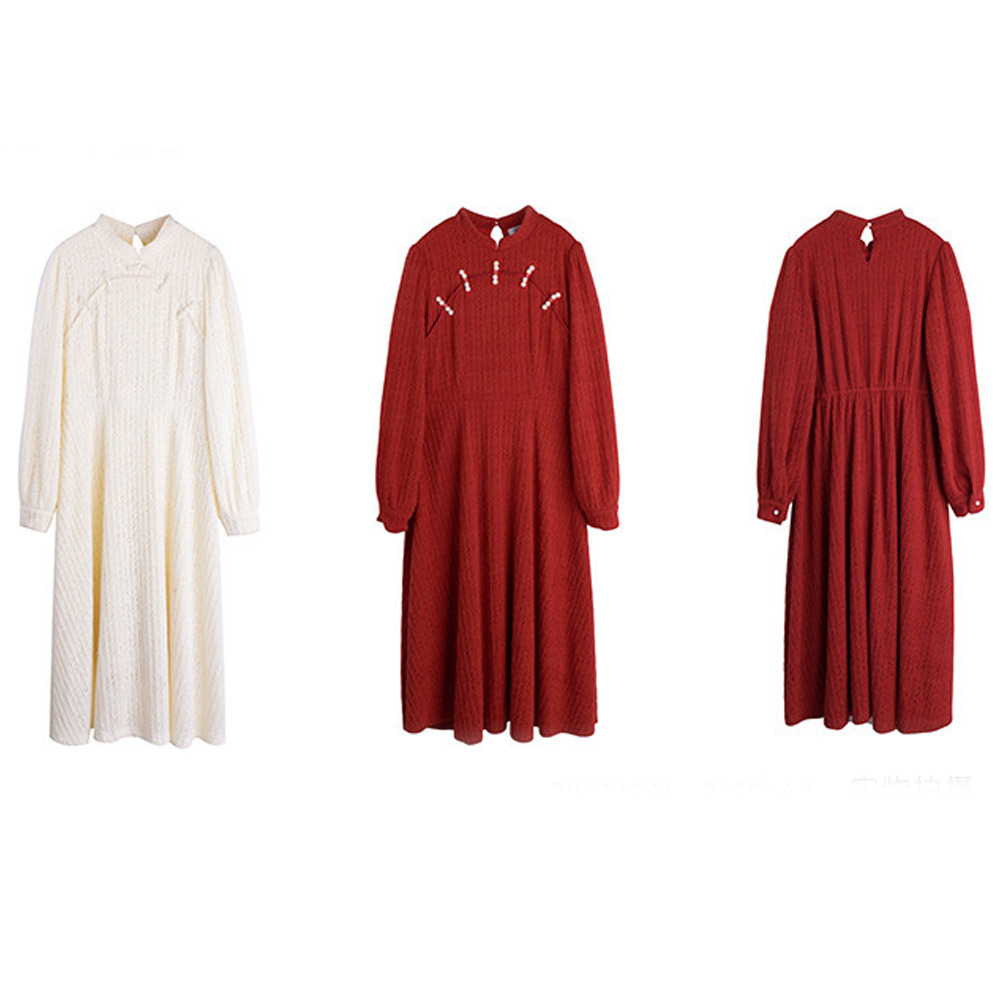 起毛裏地付きで見た目も着心地も暖か!起毛レースフレアワンピース21