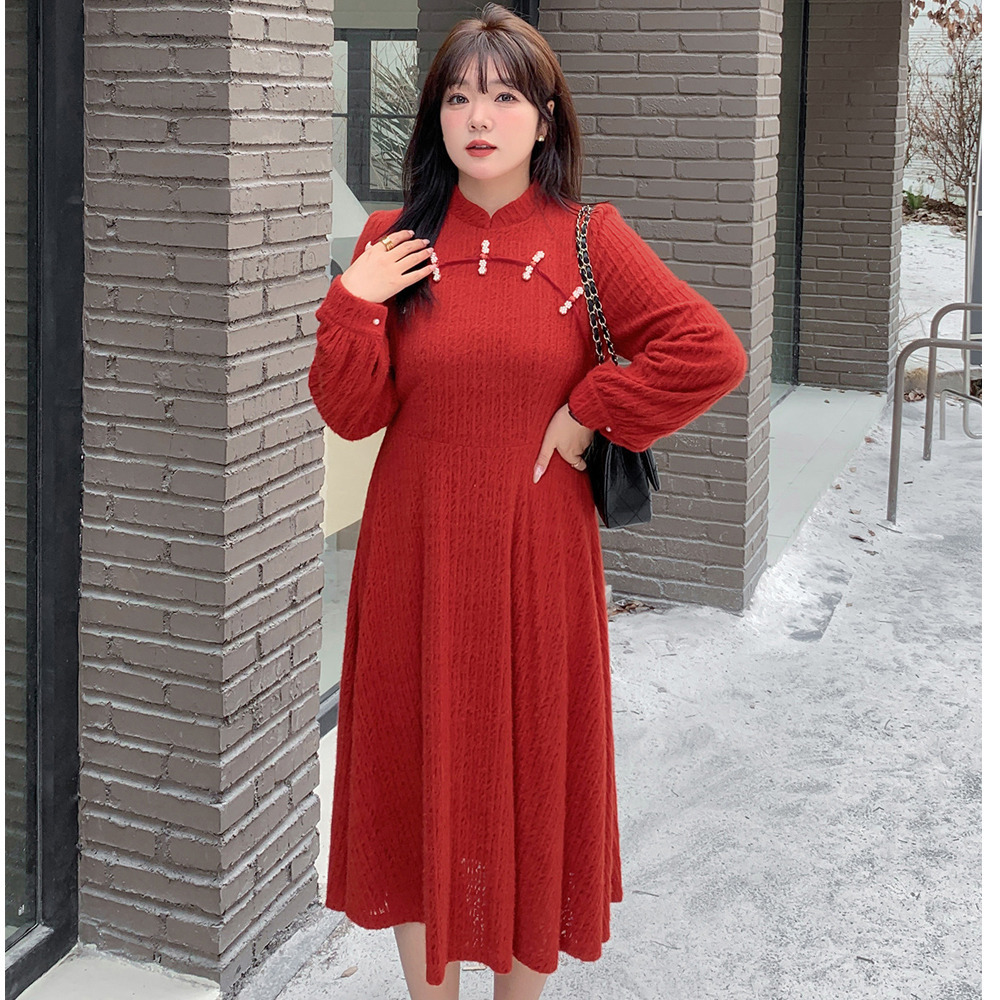 起毛裏地付きで見た目も着心地も暖か!起毛レースフレアワンピース7