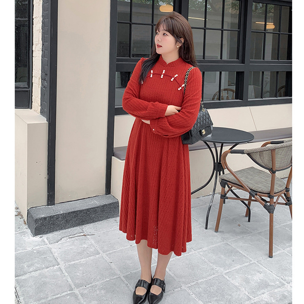 起毛裏地付きで見た目も着心地も暖か!起毛レースフレアワンピース8