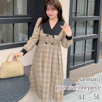 レトロな配色デザインのウールライク生地チェック柄ワンピース