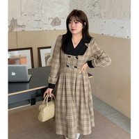 レトロな配色デザインのウールライク生地チェック柄ワンピース
