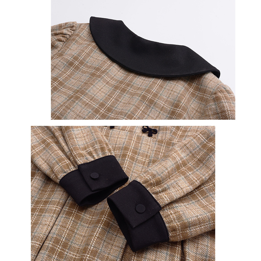 レトロな配色デザインのウールライク生地チェック柄ワンピース10