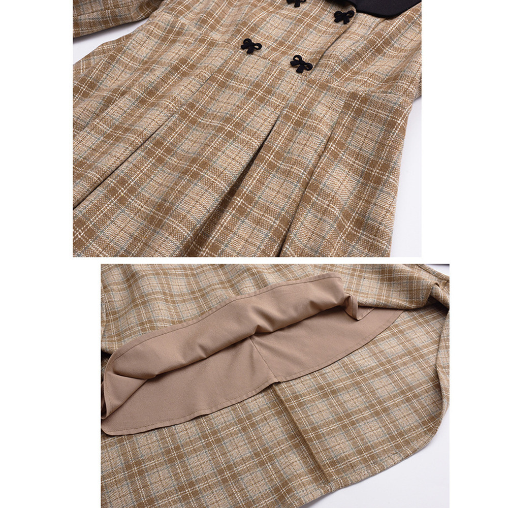 レトロな配色デザインのウールライク生地チェック柄ワンピース11