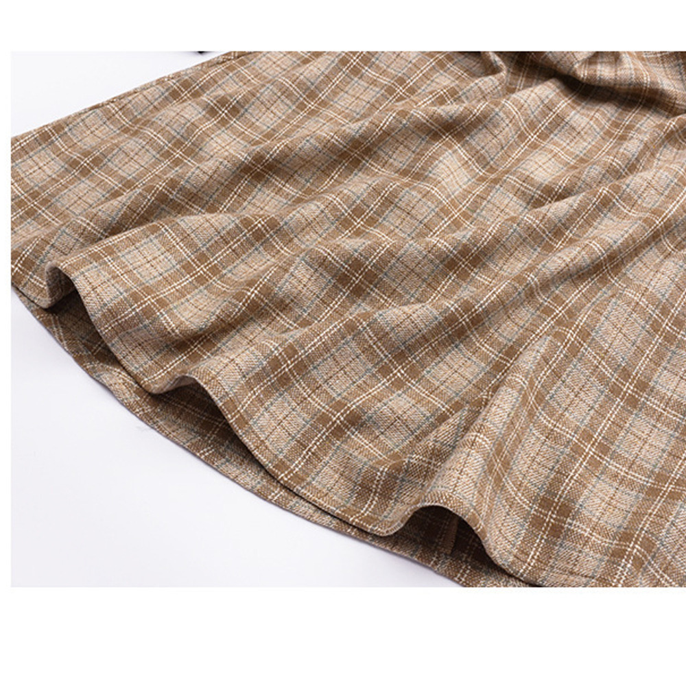 レトロな配色デザインのウールライク生地チェック柄ワンピース12