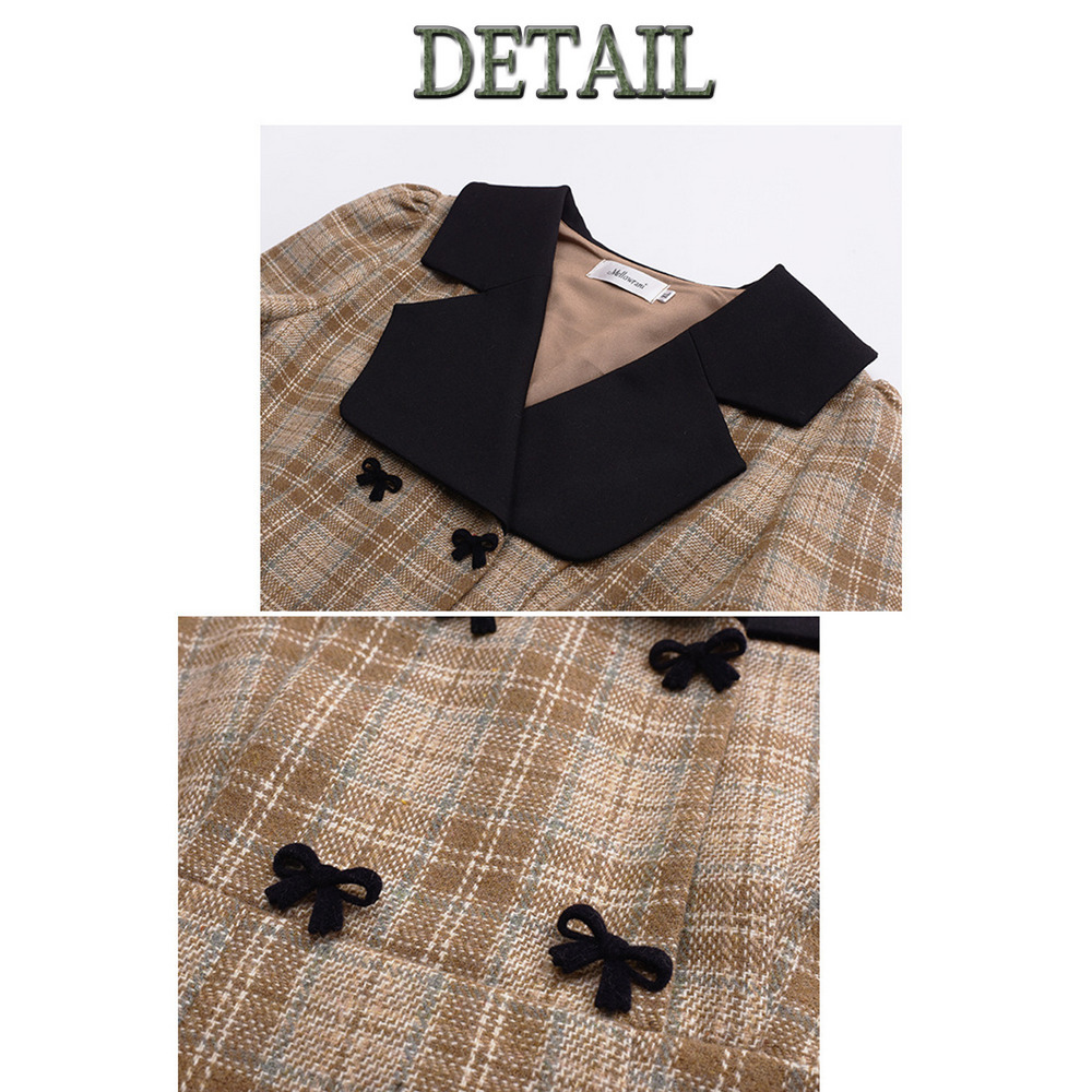 レトロな配色デザインのウールライク生地チェック柄ワンピース16