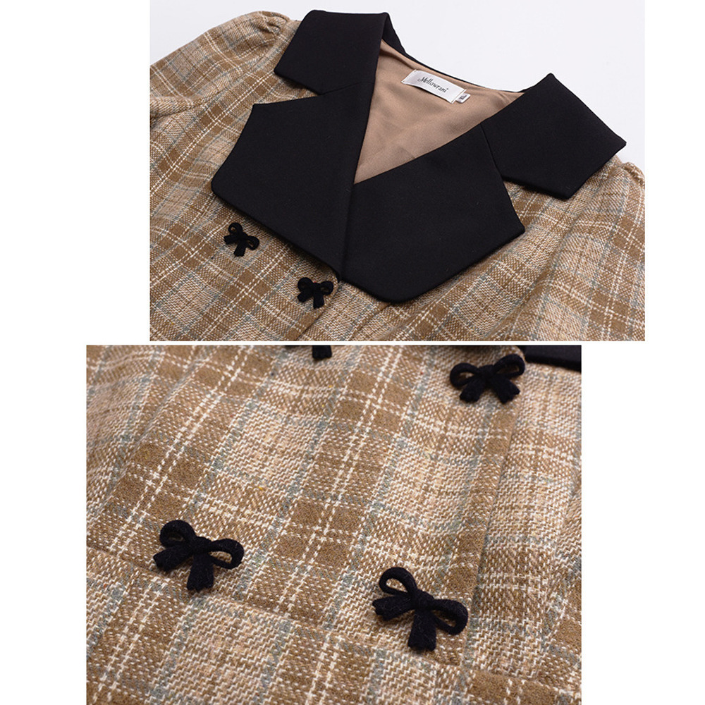 レトロな配色デザインのウールライク生地チェック柄ワンピース9