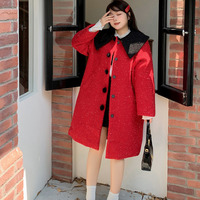 銀糸入ウールライク生地の配色ピーターパンカラーコート