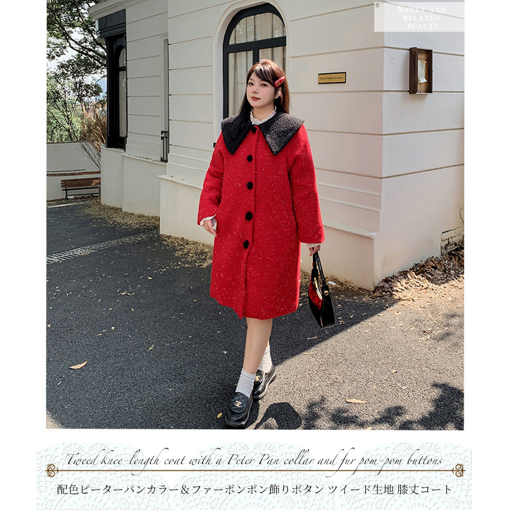 銀糸入ウールライク生地の配色ピーターパンカラーコート13