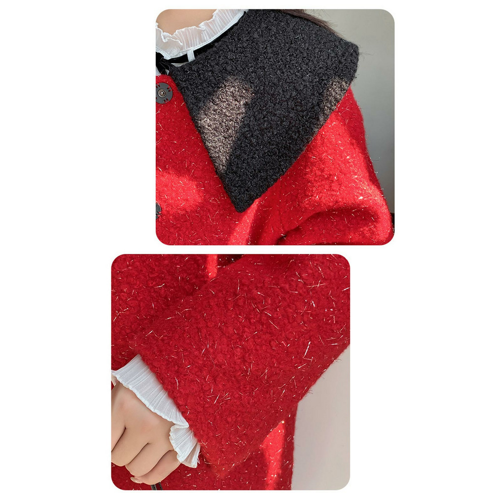 銀糸入ウールライク生地の配色ピーターパンカラーコート15