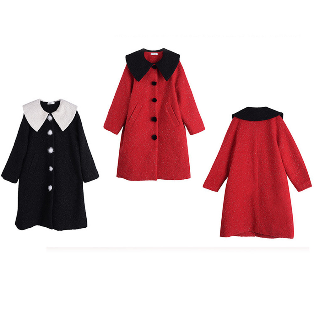 銀糸入ウールライク生地の配色ピーターパンカラーコート18