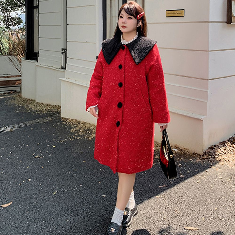 銀糸入ウールライク生地の配色ピーターパンカラーコート7