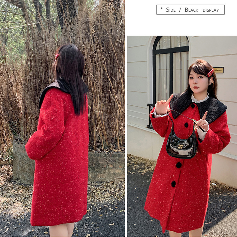 銀糸入ウールライク生地の配色ピーターパンカラーコート8