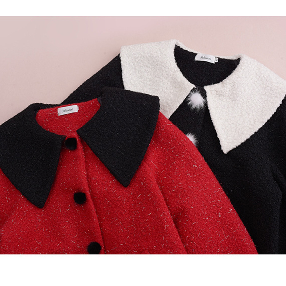 銀糸入ウールライク生地の配色ピーターパンカラーコート9