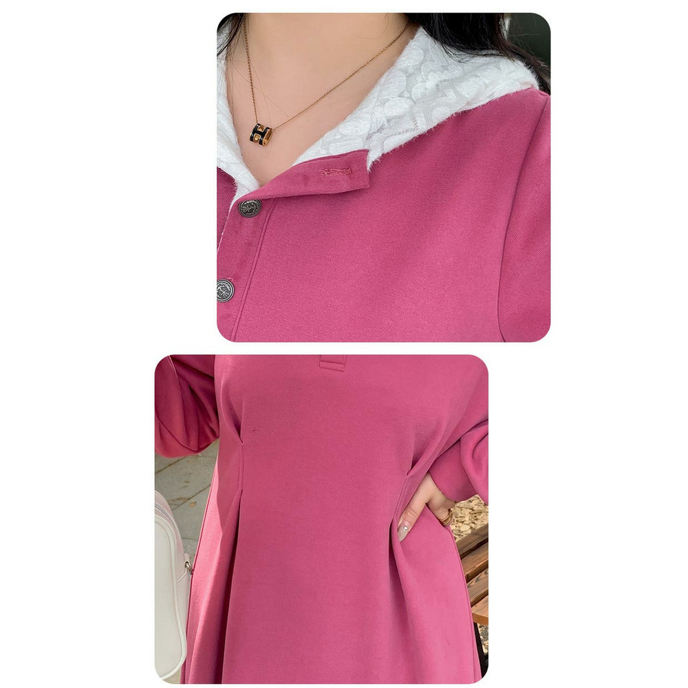 暖かくて大人可愛い起毛レースフード付き ウエストタックワンピース16