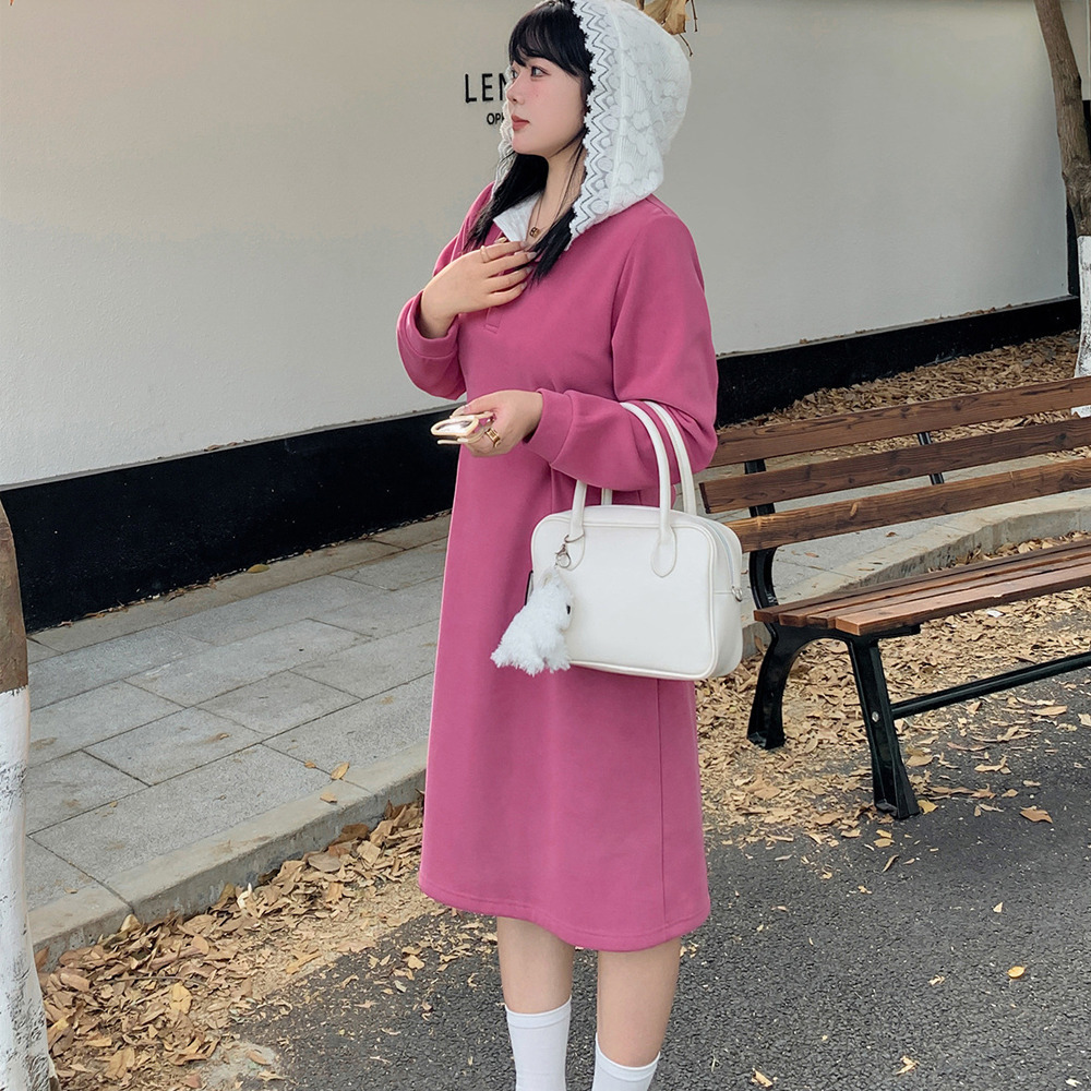 暖かくて大人可愛い起毛レースフード付き ウエストタックワンピース4