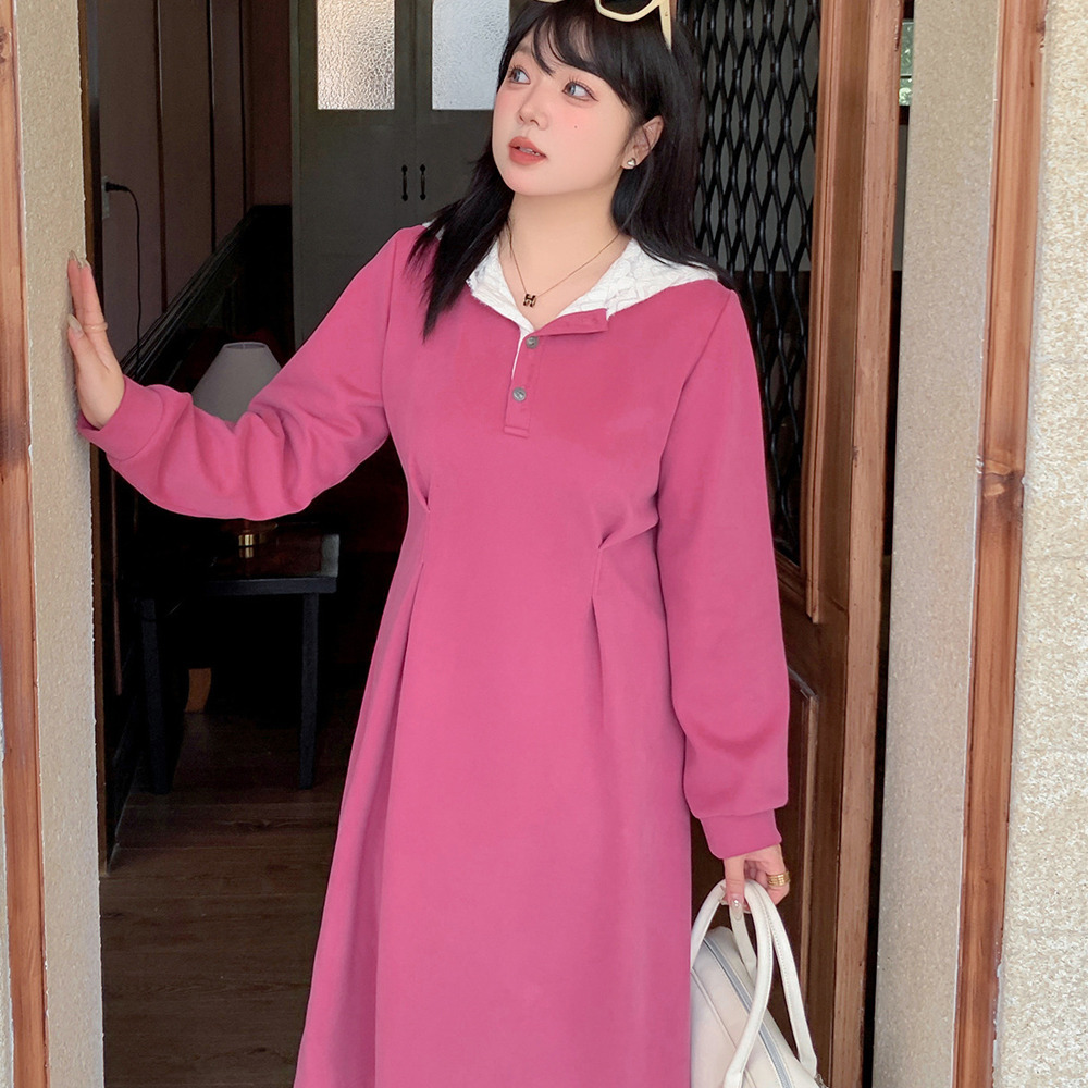 暖かくて大人可愛い起毛レースフード付き ウエストタックワンピース5