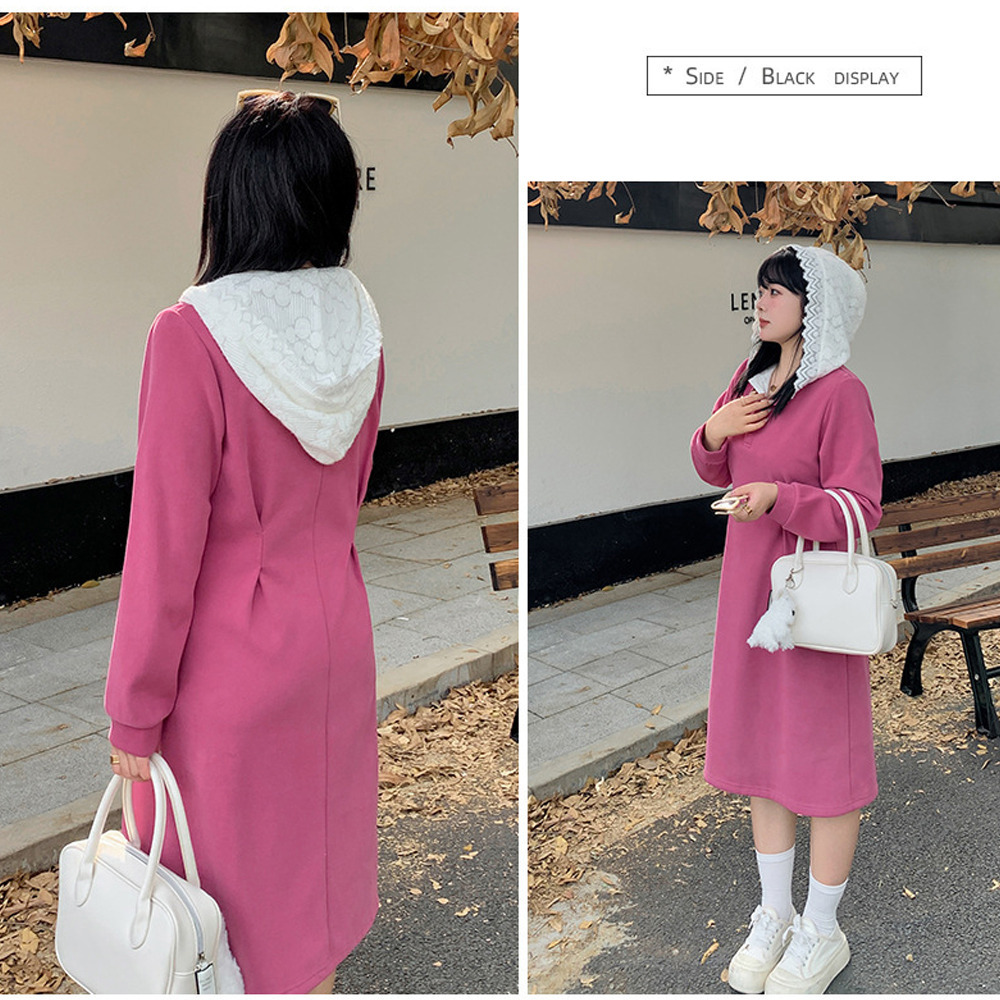 暖かくて大人可愛い起毛レースフード付き ウエストタックワンピース9