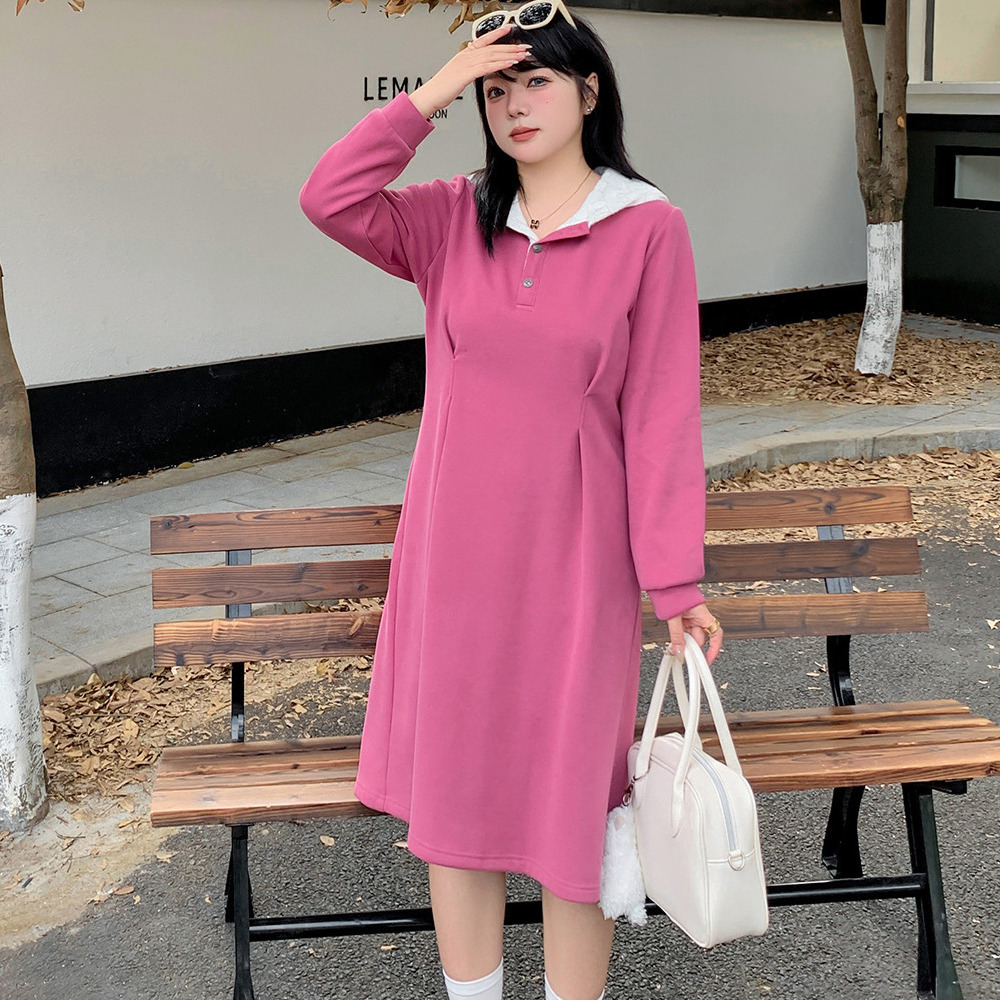 暖かくて大人可愛い起毛レースフード付き ウエストタックワンピース1