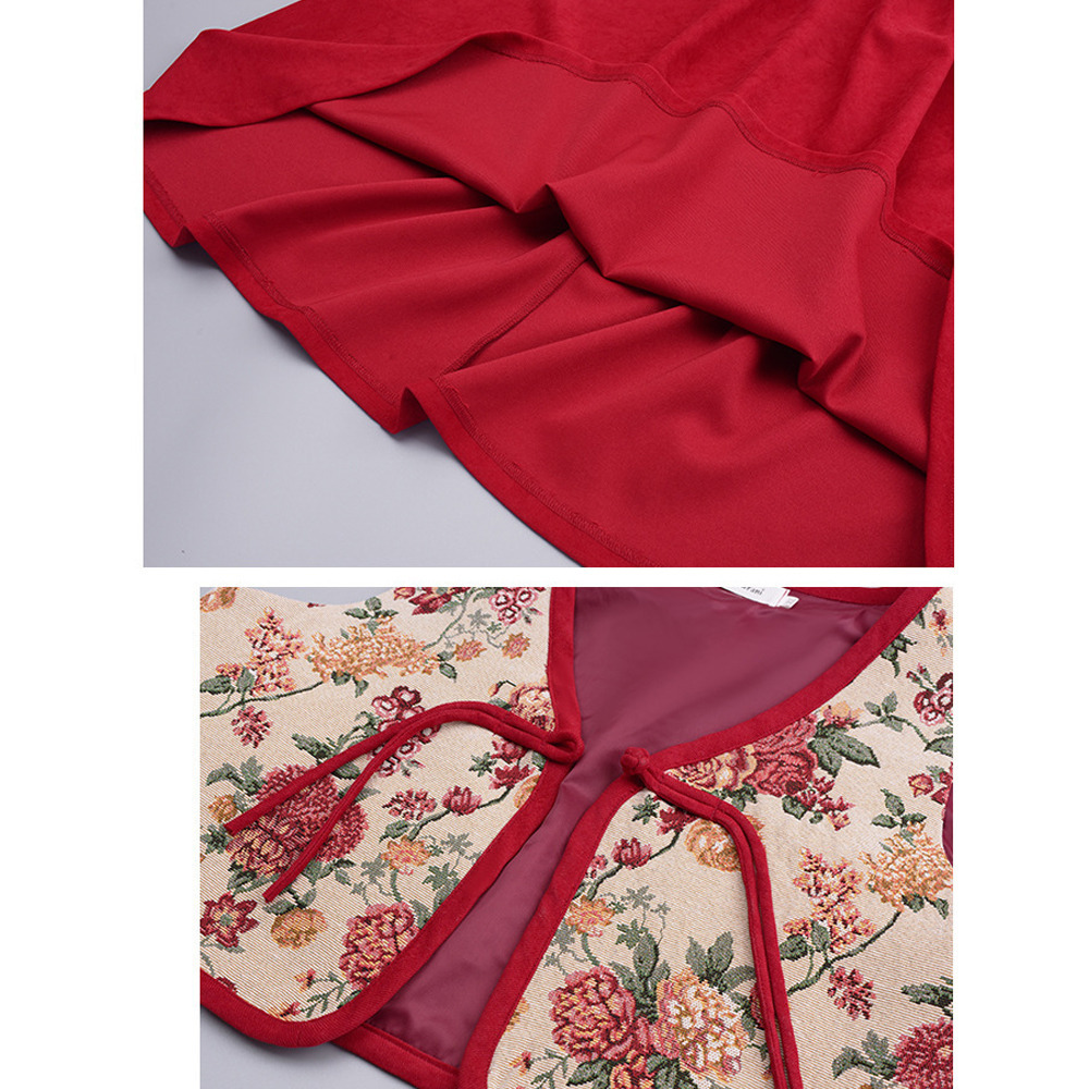 ウエストタックワンピースと花柄ジャガード織りベストのセットアップ12