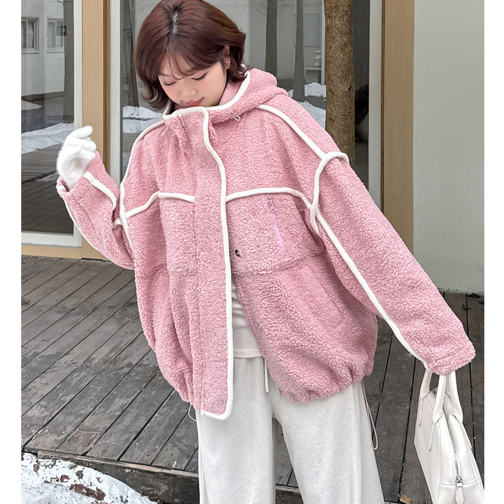 配色パイピングがアクセント!オーバーサイズ ボアフリースジャケット4