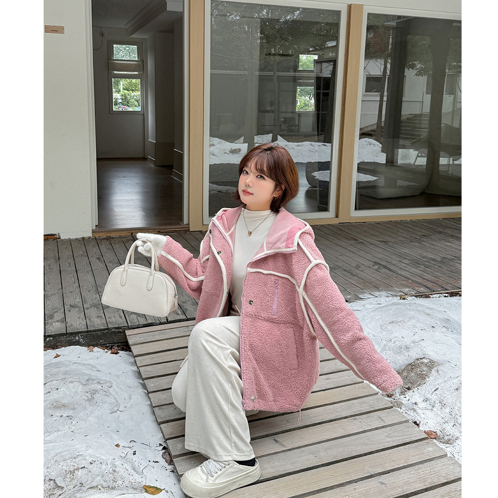 配色パイピングがアクセント!オーバーサイズ ボアフリースジャケット5