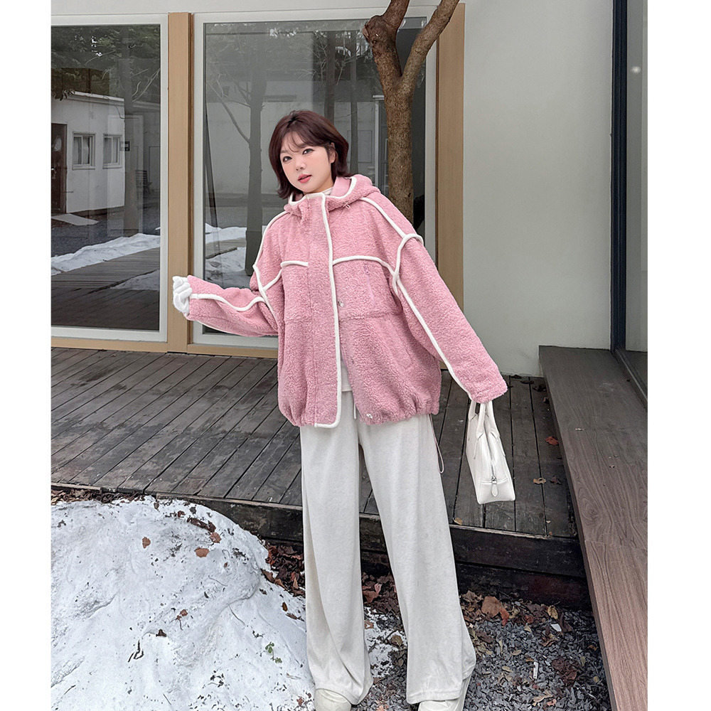 配色パイピングがアクセント!オーバーサイズ ボアフリースジャケット6