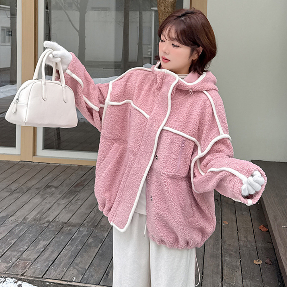 配色パイピングがアクセント!オーバーサイズ ボアフリースジャケット7