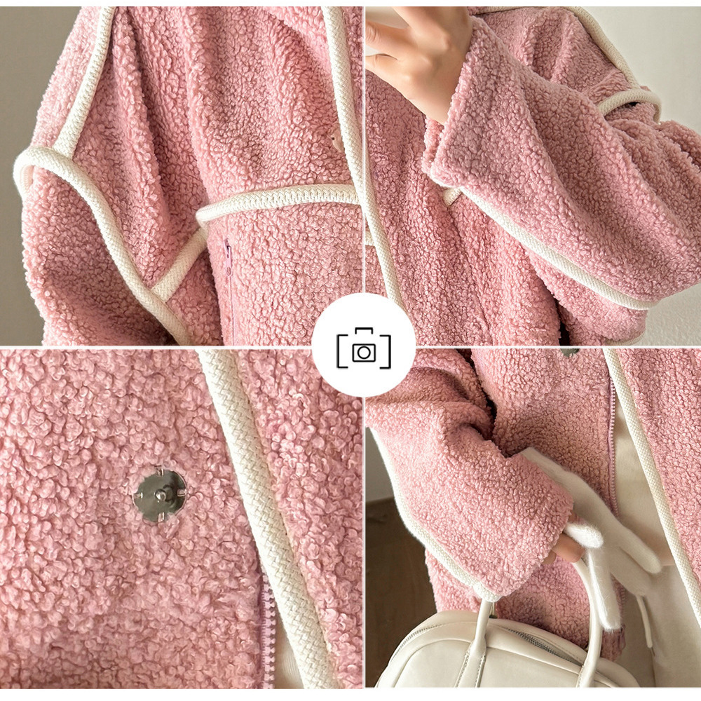 配色パイピングがアクセント!オーバーサイズ ボアフリースジャケット9