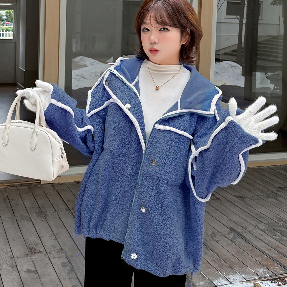 配色パイピングがアクセント!オーバーサイズ ボアフリースジャケット1