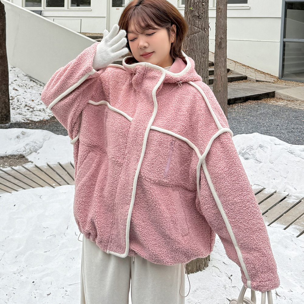 配色パイピングがアクセント!オーバーサイズ ボアフリースジャケット1