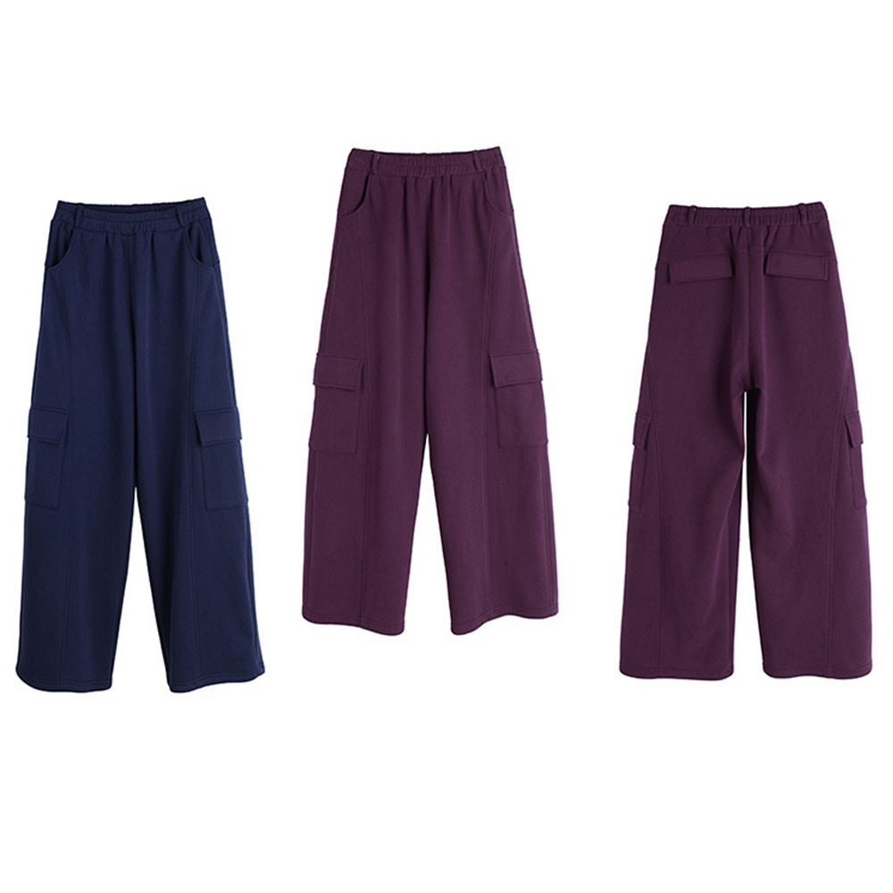 裏起毛の暖かなカーゴデザイン ワイドストレートパンツ19