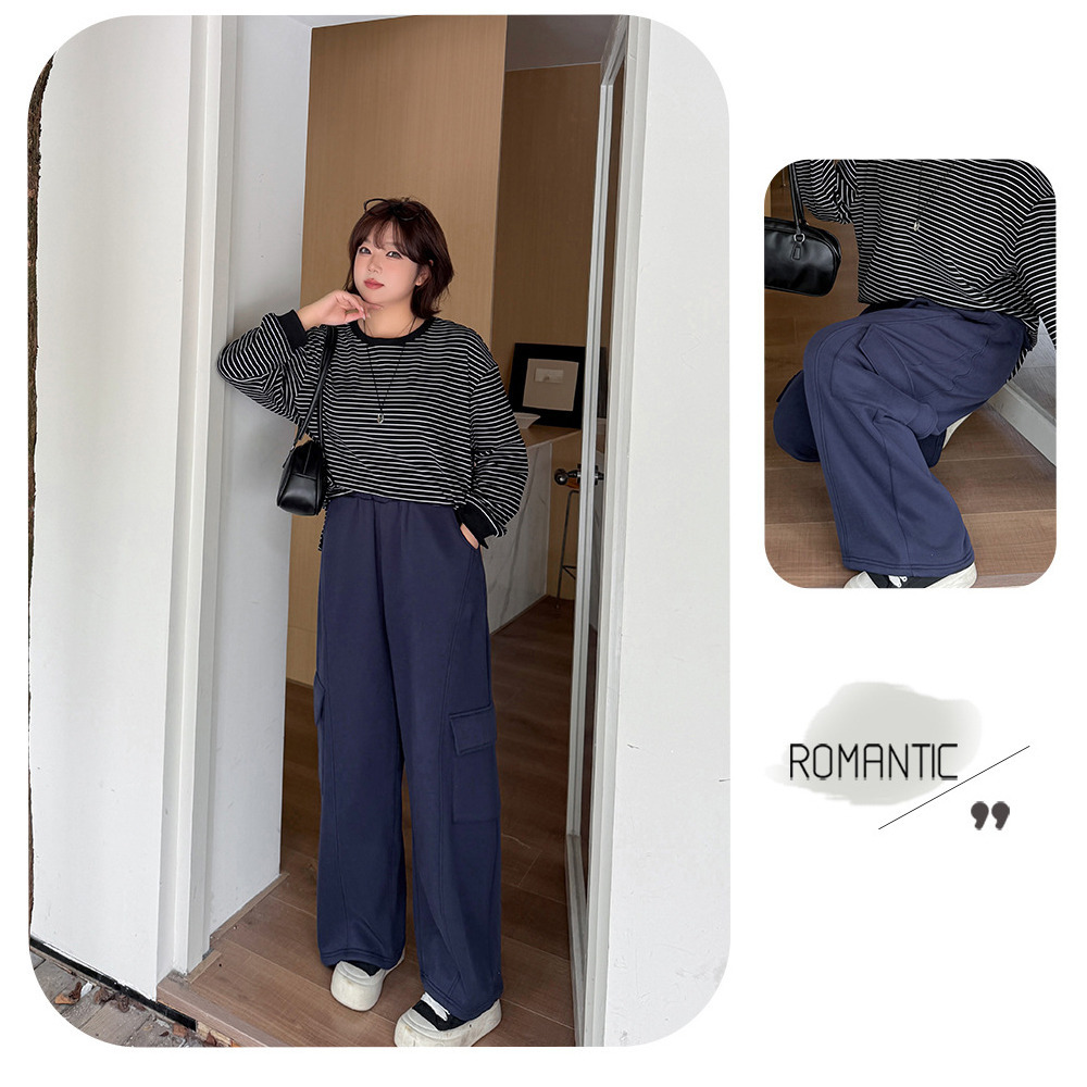 裏起毛の暖かなカーゴデザイン ワイドストレートパンツ4