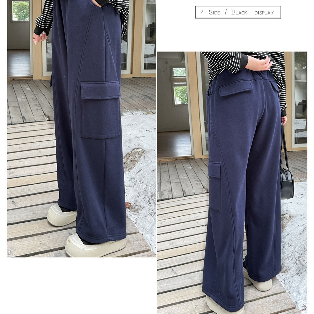 裏起毛の暖かなカーゴデザイン ワイドストレートパンツ5