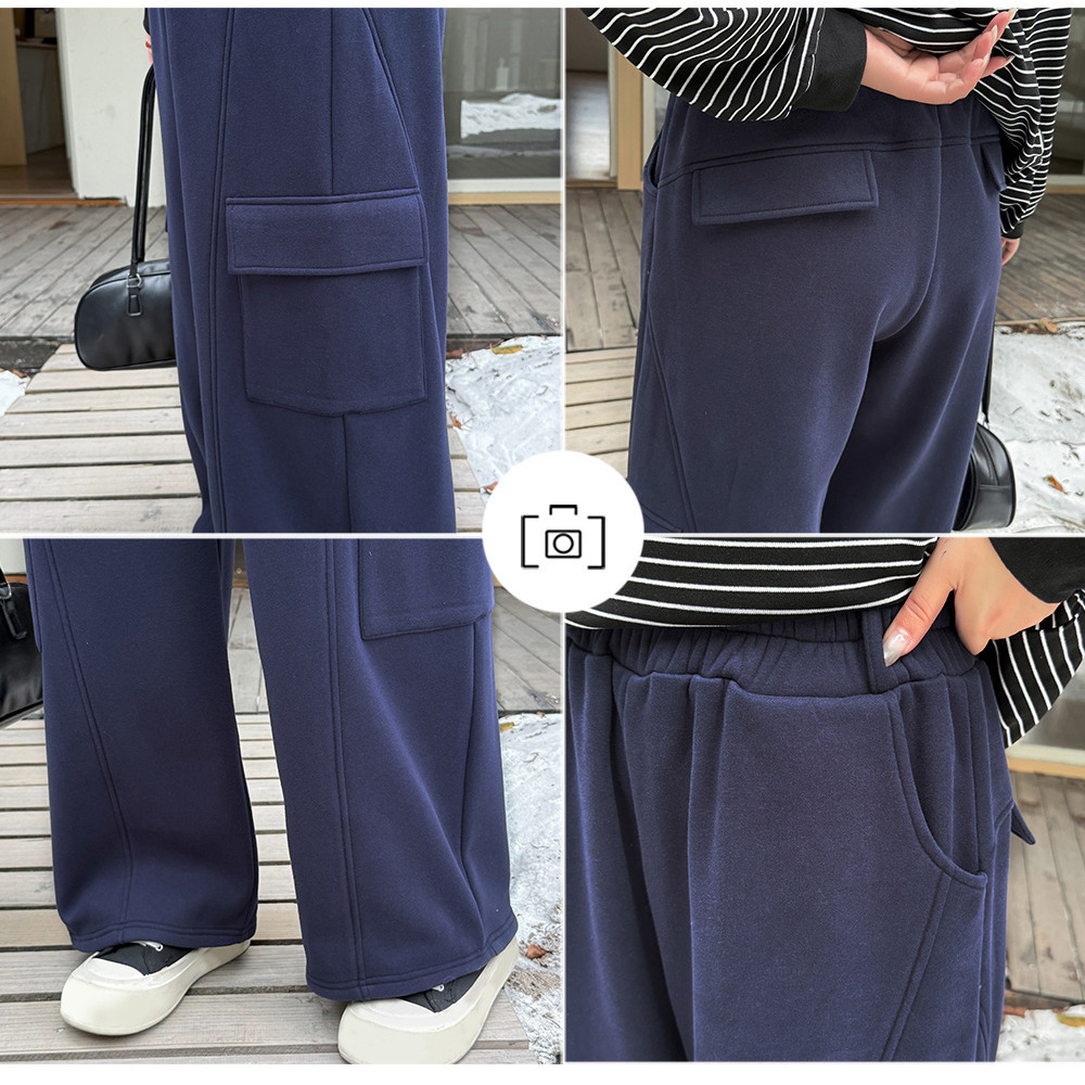 裏起毛の暖かなカーゴデザイン ワイドストレートパンツ6