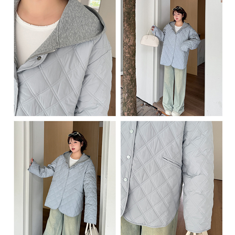 重ね着風スウェットフード付きダイヤキルティングジャケット10