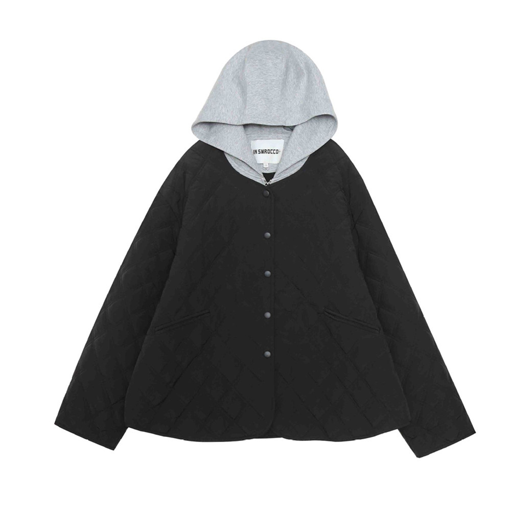 重ね着風スウェットフード付きダイヤキルティングジャケット11