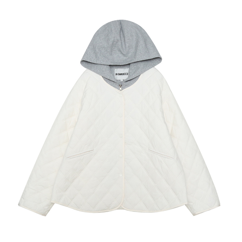 重ね着風スウェットフード付きダイヤキルティングジャケット12