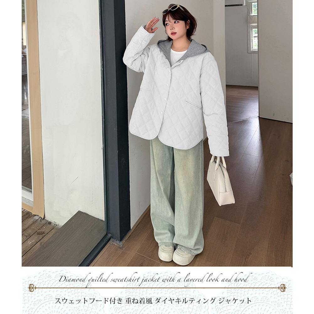 重ね着風スウェットフード付きダイヤキルティングジャケット14