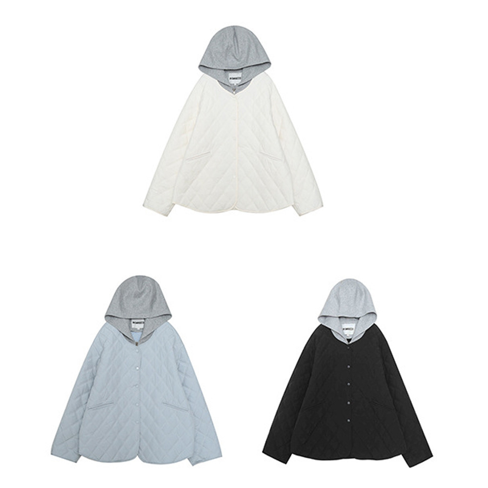 重ね着風スウェットフード付きダイヤキルティングジャケット18